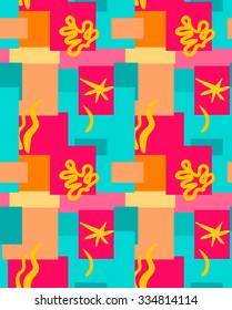Abstract bright pink and green overlapping rectangles.Hand drawn with paint brush seamless background.Modern hipster style design.