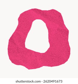 Abstract bright pink round shape with jagged torn edges made of crumpled white paper on white background. Geometric sticker with gritty texture and halftone detail.