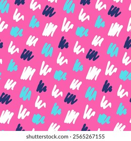 Abstract bright pink seamless background pattern with rounded spots, strokes of free form. Print is easy to recolor. Repeat texture for wallpaper, girly fabric, de-season clothes, shoes, web design.