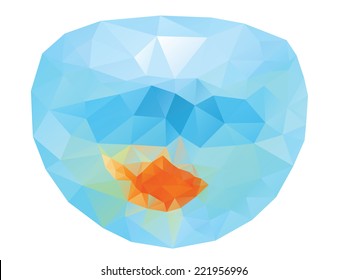 Abstract bright polygonal gold fish on white background.