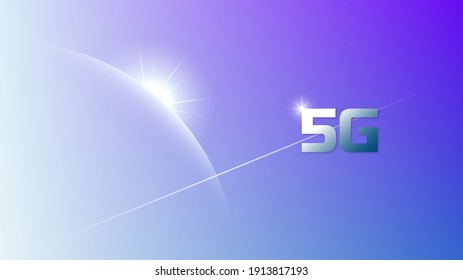 Abstract bright poster with shining radiant light. Semicircle of the planet, rays. Inscription 5G. EPS10