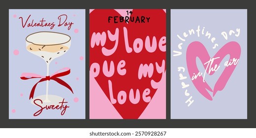 Abstract bright posters for St. Valentine's Day. February 14 vintage banner design concept. Set of Valentine's day greeting cards. Vector posts on social networks, elements for print