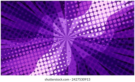 Abstract bright purple retro comic background with dotted halftone corners and wavy shapes. Vibrant violet texture with half tone pattern for comics book, manga design, anime poster