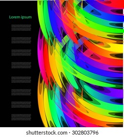 Abstract bright rainbow on black background with text
