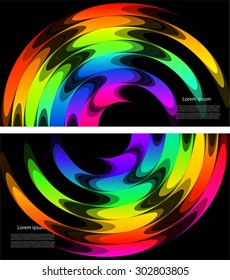 Abstract bright rainbow on black background with text
