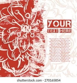 Abstract bright red blot with flower for your message. Vector illustration