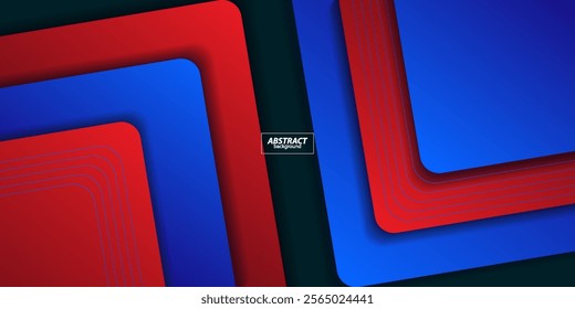 Abstract bright red and blue overlapping background template with square paper cut pattern. Popular background with shadow design. Vector Eps10