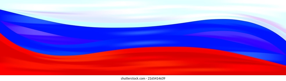 Abstract bright red blue white gradient wave background. National Flag of Russia. Waving Russian flag. Digital Backdrop. Vector illustration. Long Banner. Poster. Template. Flyer. Tricolor.