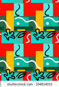 Abstract bright red and green overlapping rectangles.Hand drawn with paint brush seamless background.Modern hipster style design.