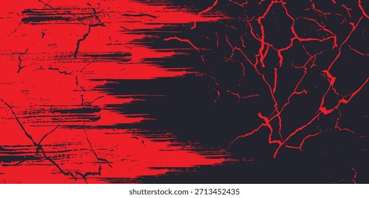 abstrakte helle rote Grunge-Textur auf schwarzem Hintergrund.Vektorkunst