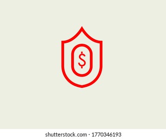 Abstract bright red logo icon shield and inside a dollar sign for your company