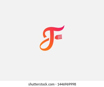 Abstract bright red and orange logo symbol letter F and fork restaurant dining