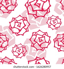 Abstract bright red roses on a white background with pale pink roses. Vector seamless pattern for holiday wrapping paper, printing on packaging, fabric, textile, print, clothes, wedding background