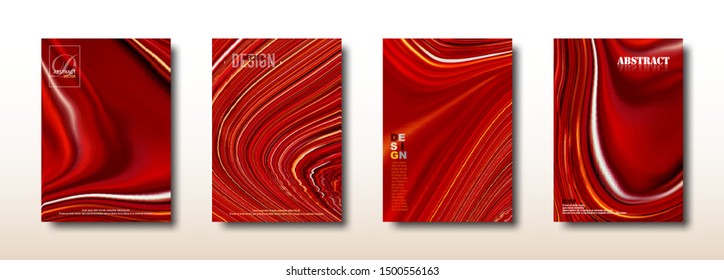 Abstract bright red splash of acrylic paints surface collection. Pattern waves and swirls texture. Trendy background for design cover packaging placard flyer posters invitations cards. - vector