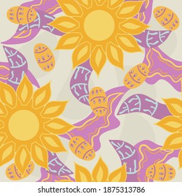 Abstract bright seamless pattern with yellow flowers. Vector illustration