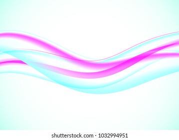 Abstract bright soft design background with pink and azure wavy curved lines in dynamic smooth style. Vector