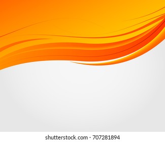 Abstract bright soft design background with orange wavy curved lines in dynamic smooth style. Vector illustration