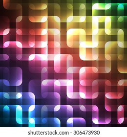 Abstract bright spectrum wallpaper. Vector illustration for modern disco design. Cool pattern background. Rainbow and black colors. Line stripe with lights and glows.