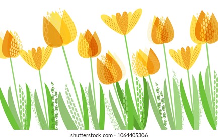 Abstract bright spring, floral pattern for graphic design. Delicate spring pattern with tulip and flowers. Vector illustration