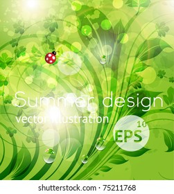 Abstract bright spring or summer floral background with flowers, ladybird and sun shine. eps 10.