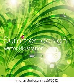 Abstract bright spring or summer floral background with flowers, ladybird and sun shine. eps 10.