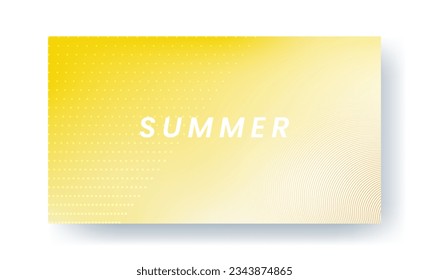 Abstract bright summer background with the word summer in white in the center, half circles on one side and small squares on the other on a yellow background. Suitable for YouTube cover.Vector