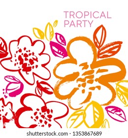 Abstract bright summer flower element. Tropical vibes decorative sketch floral motif for cards, header, invitation, poster. vector illustration