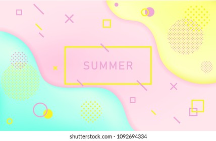 Abstract and bright summer realistic liquid background with stylish smooth gradient colors. Colorful flow wave shapes composition. Trendy futuristic wavy backdrop. Eps10 editable vector.