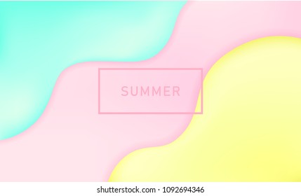 Abstract and bright summer realistic liquid background with stylish smooth gradient colors. Colorful flow wave shapes composition. Trendy futuristic wavy backdrop. Eps10 editable vector.