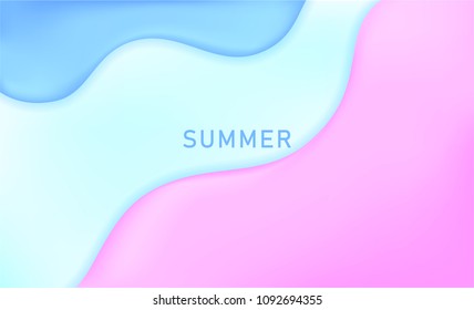 Abstract and bright summer realistic liquid background with stylish smooth gradient colors. Colorful flow wave shapes composition. Trendy futuristic wavy backdrop. Eps10 editable vector.