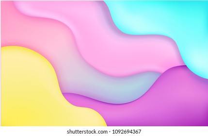 Abstract and bright summer realistic liquid background with stylish smooth gradient colors. Colorful flow wave shapes composition. Trendy futuristic wavy backdrop. Eps10 editable vector.
