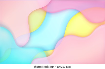 Abstract and bright summer realistic liquid background with stylish smooth gradient colors. Colorful flow wave shapes composition. Trendy futuristic wavy backdrop. Eps10 editable vector.