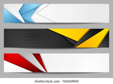 Abstract bright tech geometric banners design. Vector web header corporate backgrounds set