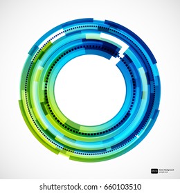Abstract bright techno circles frame background. Vector.