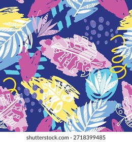 Abstractas Bright   Fruta de piña tropical en patrón sin fisuras en Vector. Patrón de verano exótico tropical con divertidas piñas dibujadas a mano. impresión para camisetas, textiles, papel de regalo, Web. 