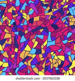 Abstract bright vector seamless stained glass background, with red, blue, yellow, purple colors.