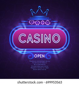 Abstract bright vegas casino banner with neon frame. Vector gambling background. Casino frame neon bright banner illustration