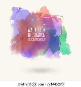 Abstract bright watercolor blob on white background. The color splashing in the paper. Hand drawn. Vector illustration.