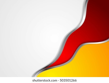 Resumen fondo ondulado brillante con líneas plateadas. Fondo de ondas metálicas vectoriales rojas