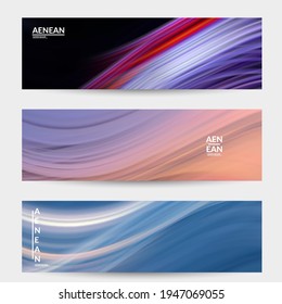 Abstract bright wavy banner. Colorful fluid waves of blurred motion light effect. Futuristic technology computer data communication concept. Neon ray shimmering texture.