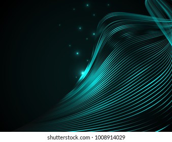 Abstract bright wavy lines on a dark blue background Futuristic technology illustration design The pattern of the wave line Abstract modern background for web site business Vector graphics
