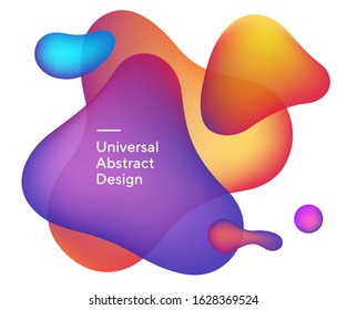 Abstract bright wavy spots. Universal flowy lines, liquid shapes. Overlapping purple and orange colors with white text. Layout for presentation, ad flyer or poster. Vector illustration.
