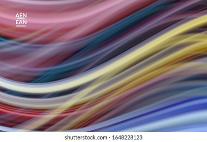 Abstract bright wavy wallpaper. Colorful fluid waves of blurred motion light effect. Futuristic technology computer data communication concept. Neon ray shimmering texture.