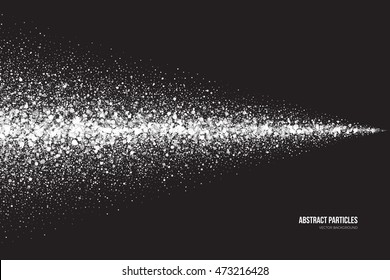 Abstract bright white shimmer glowing round particles vector background. Snowfall effect. Falling scatter shine tinsel light explosion. Celebration, holidays and party illustration