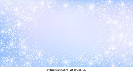 Abstrakter heller Winterhintergrund mit Schneeflocken, glühenden Partikeln und Elementen