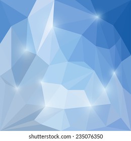 Abstract bright winter colored polygonal triangular background with soft glaring lights for use in design