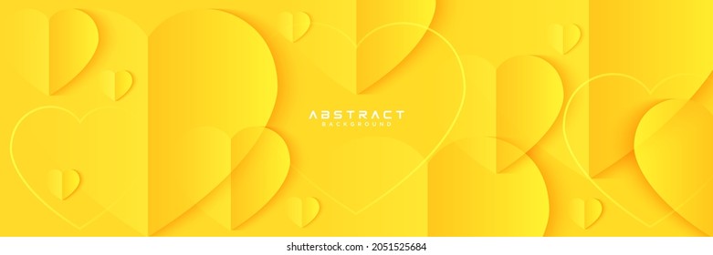 Abstract bright yellow hearts background with shadow decoration. Modern simple overlap heart objects creative design. Minimal style vector texture element. Vector illustration