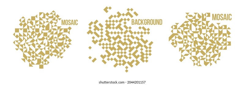 Abstract bright yellow mosaic vector backgrounds set, artistic designs element trendy modern style, texture beautiful digital art.