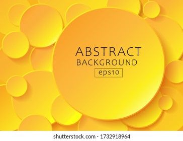 Abstract bright yellow paper cut circles overlap on background with copy space. Minimal simple flat design for presentation, flyer, brochure, website, front page, book, etc. Vector illustration.