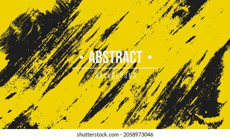 Abstract Bright Yellow Scratch Grunge Texture In Black Background